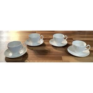 4 Pairs Johnson Bros Regency White Swirl Tea Cups and Saucers England